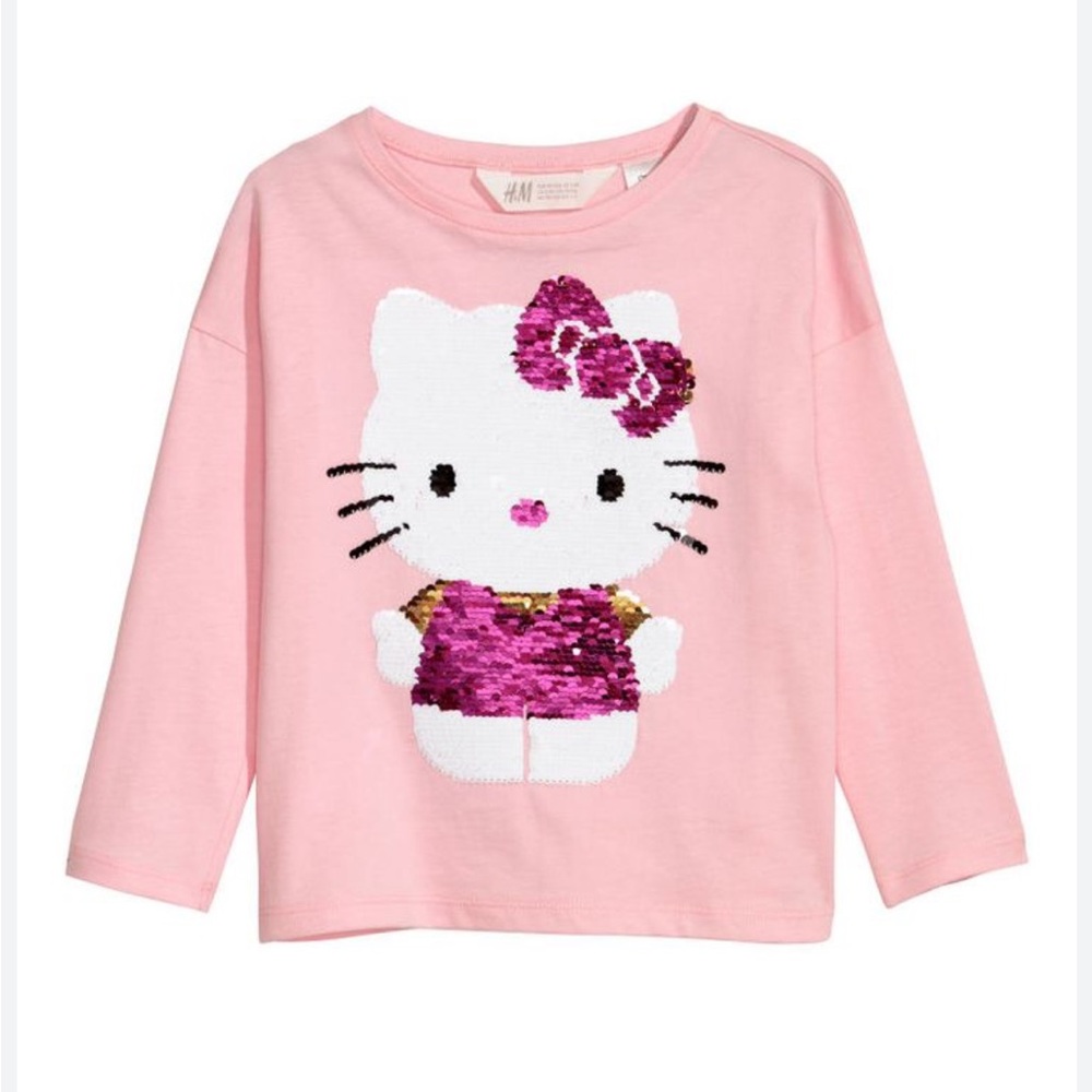 H&M Pink Reversible Sequin Hello Kitty Long Sleeve Tee Sz 8-10 Medium